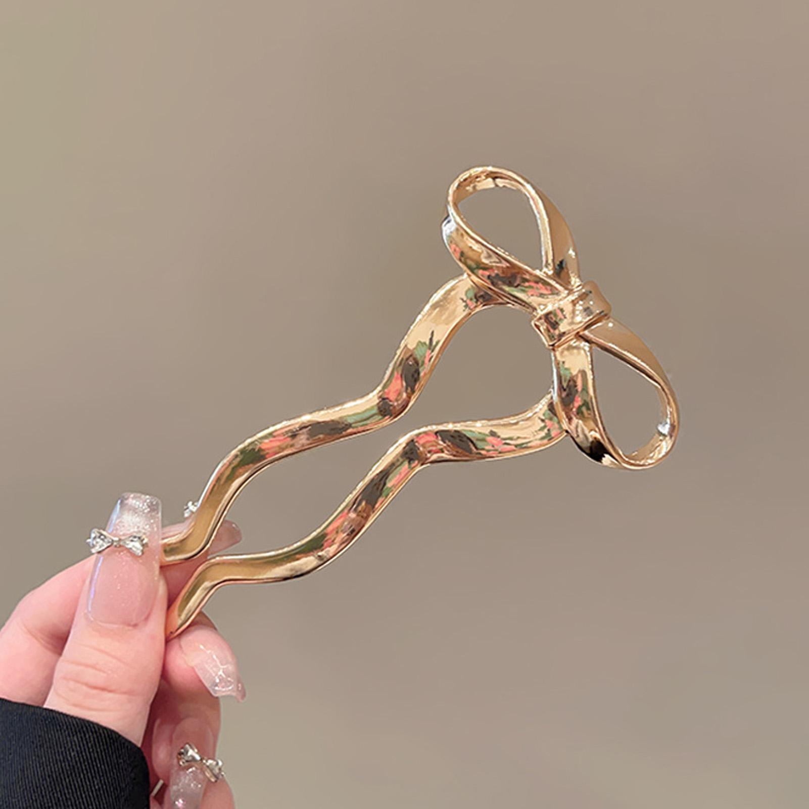 Hollow Bows U-Shaped Hairpin Alloy Metal Durable Elegant Design For Daily And Special Occasions Gold золотой