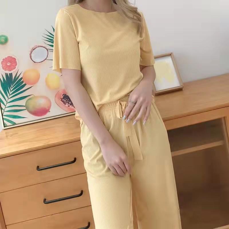 Ice Silk Pyjamas Kvinner Solid todelt sett Sommer Natttøy Kortermet Høst Koreansk Klassisk Basic Elegant Chic Trend