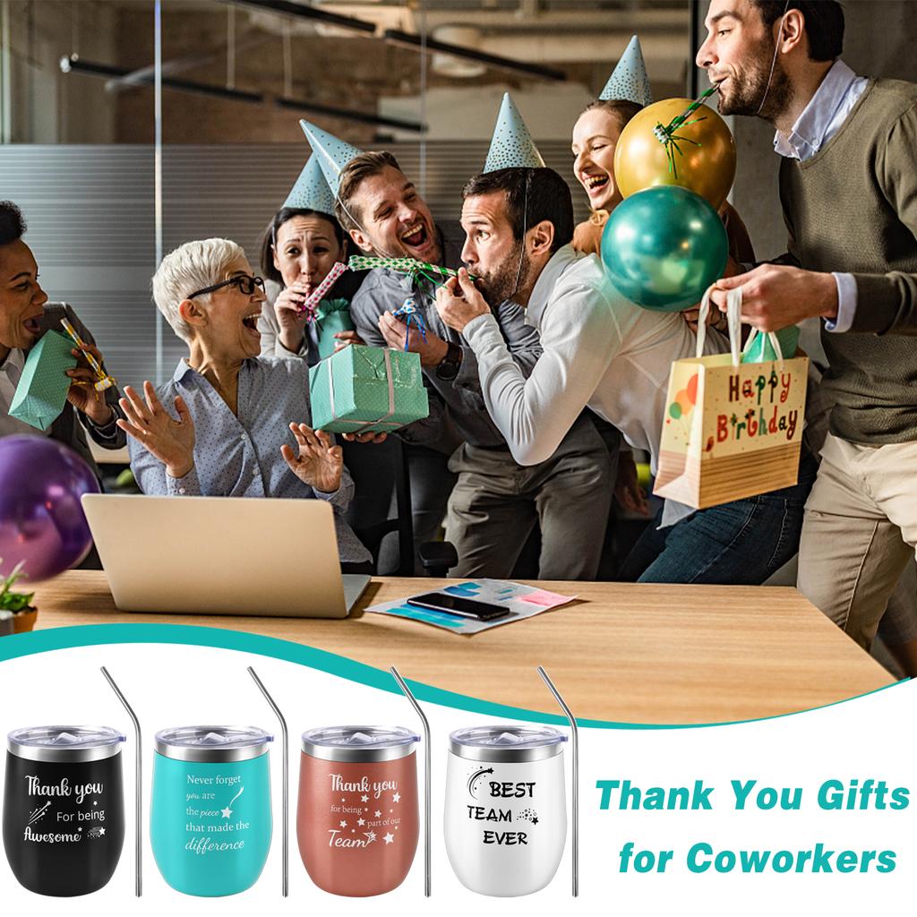 Set mit 4 Dankeschön-Geschenken Mitarbeiter 12 oz Inspirierender Weinbecher mit Deckel und Strohhalm, Danke, dass du großartig bist Edelstahl