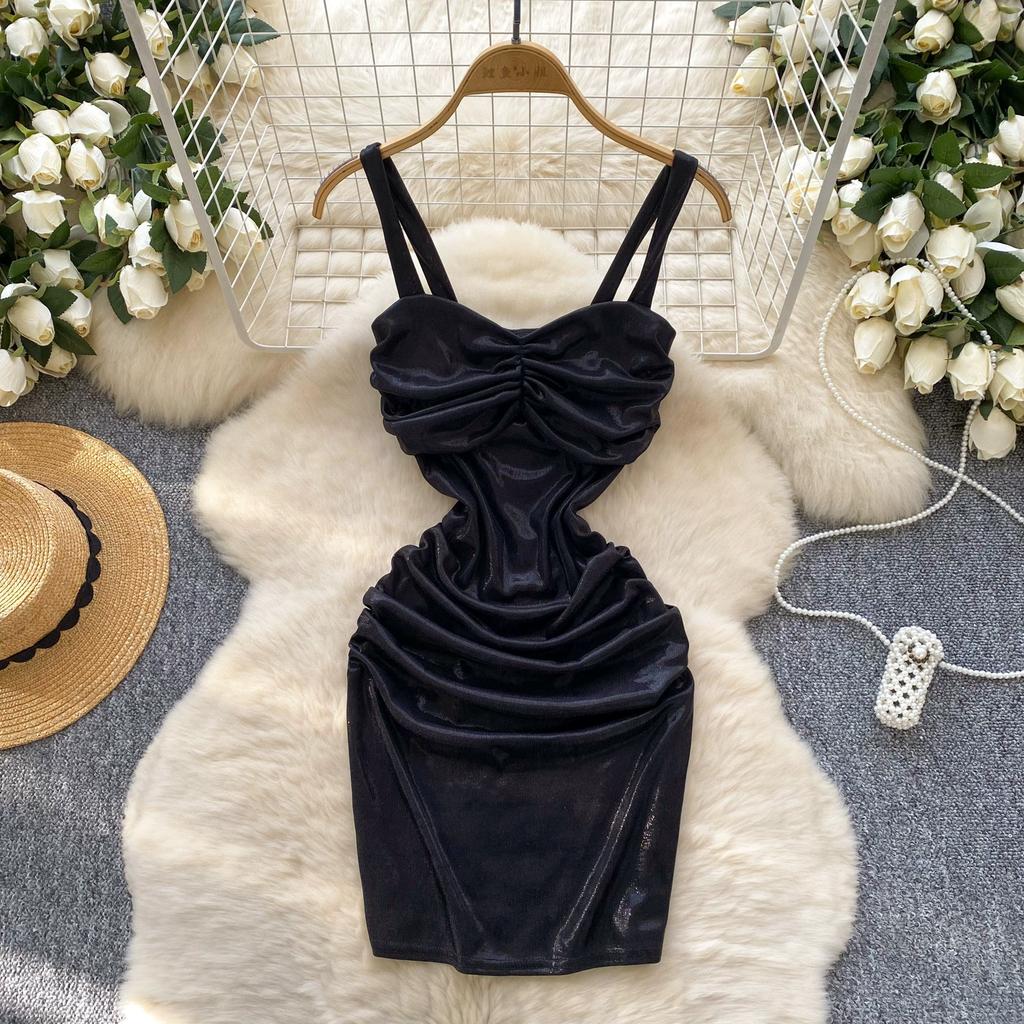 Sommer Dame V-hals Spaghettistropp Mini Kort Sexy Klubbfest Slim Bodycon Futteralkjoler