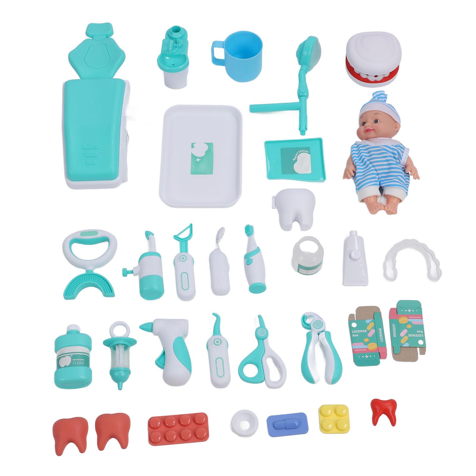 

Набор игрушек стоматолога для малышей с музыкой и светом, реалистичные аксессуары для зубов, ролевые игрушки для медицинских наборов зелёный