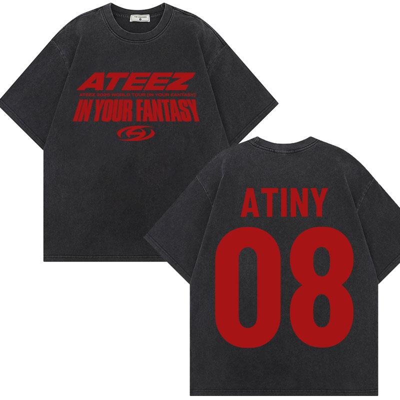 ATEEZ  World Tour in Your Fantasy Graphic T Shirt Harajuku Kpop Vintage Washed Tshirt Unisex Fashion Casual Cotton Tshirts