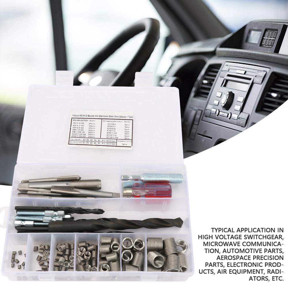142Pcsset Stainless Steel Wire Screw Sleeve Thread Repair Insert Kit Tool Set