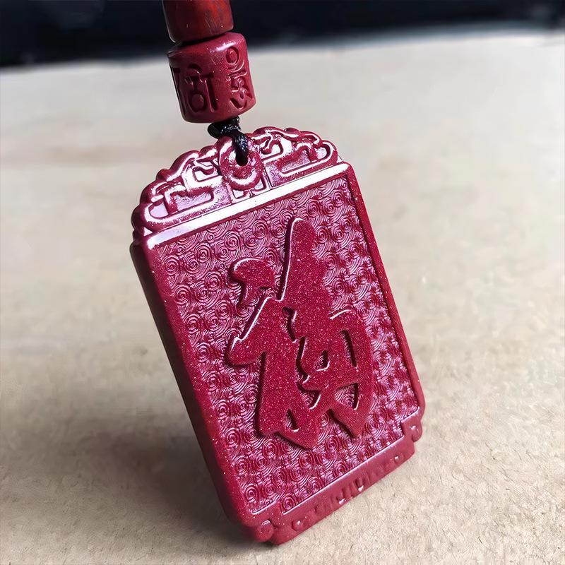 Zinnoberlila Goldsand Anhänger mit Fu-Zeichen - Unisex Halskette