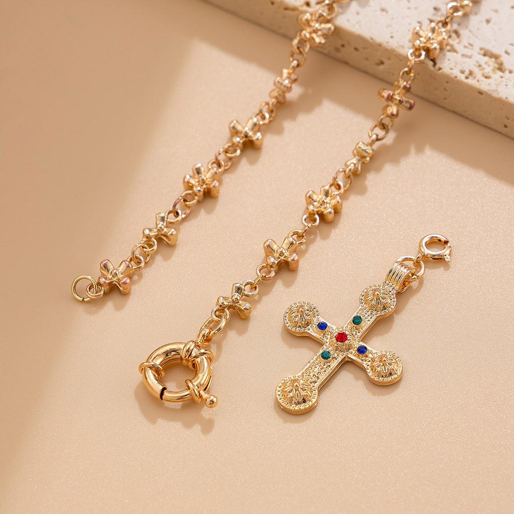 Long Tassel Cross Necklace Sparkling Necklace Fashion Neck Jewelry Alloy Texture for Women Creative Alloy Designs