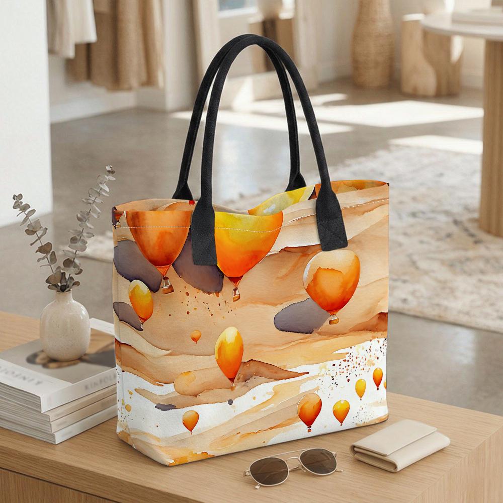  Watercolor Hot Air Balloon Printed Large Capacity Casual Tote Bag for Daily Use