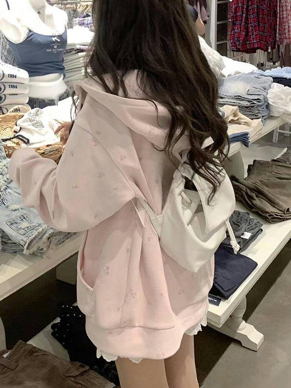 Women's Floral Oversize Hoodie - Spring/Autumn Hong Kong Chic Cardigan