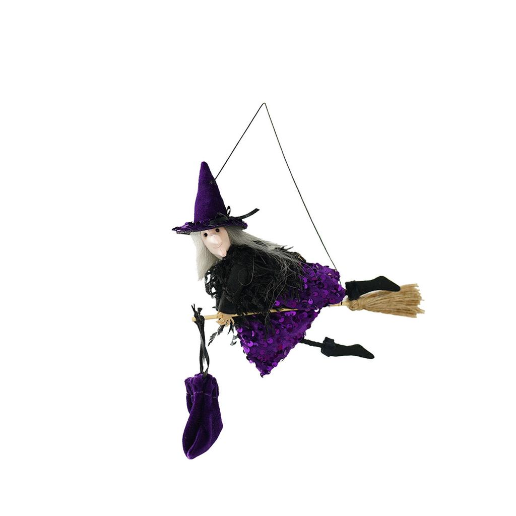 Halloween Witch Doll Hanging Pendants Magic Broom Witch Drop Ornaments Trick Or Treat Happy Halloween Day Party Decor