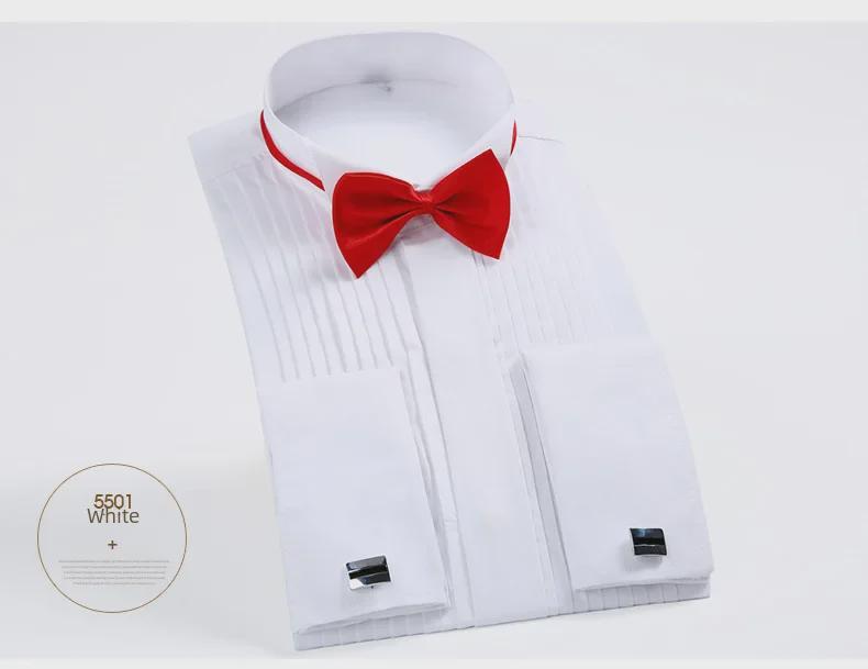 Swallowtail White Men's Stand Collar Long Sleeve Performance Dress Shirt