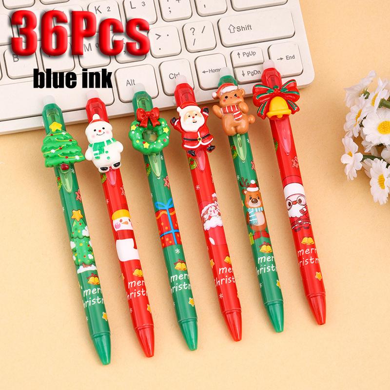 36Pcs Santa Claus Christmas Series Resin Patch Erasable Press Pen Cartoon Side Press Press Gel Pen Gift Pen 0.5mm Student Prize Gift Writing Tools Hol