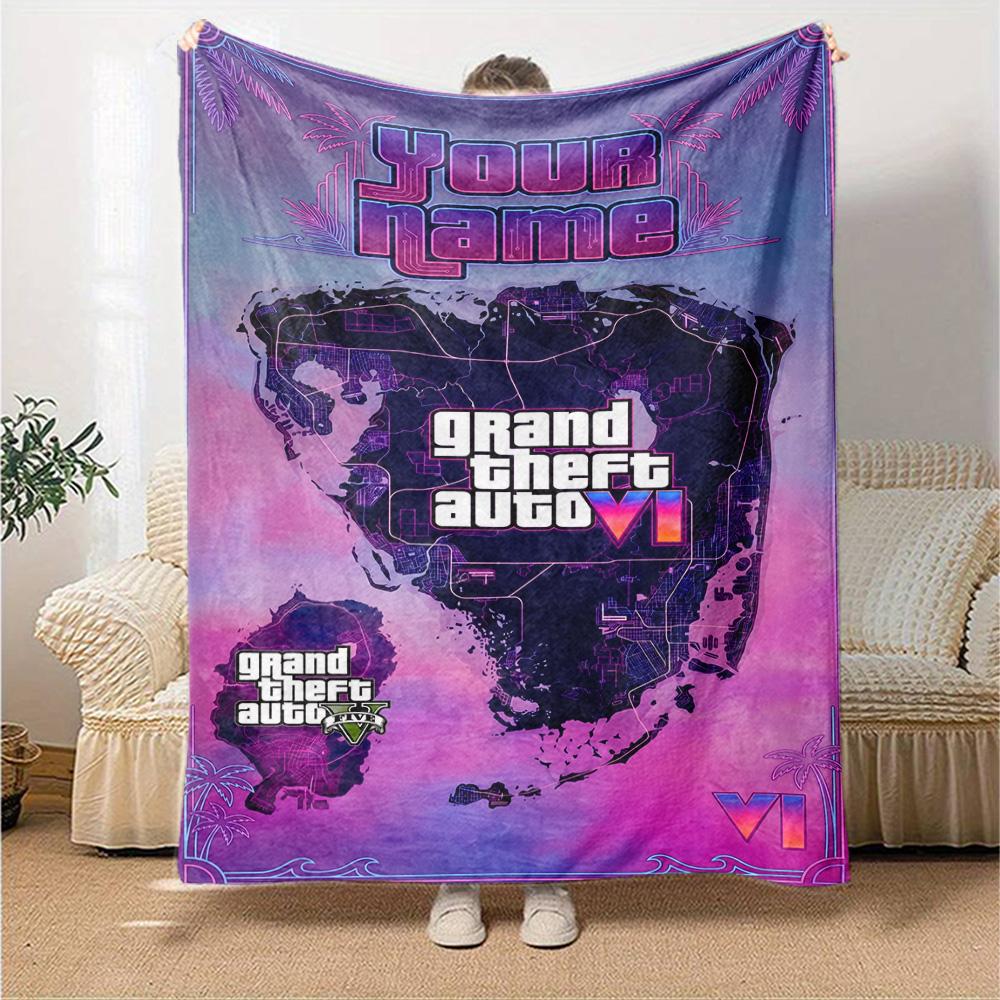 Grand Theft Auto Personalizza il Tuo Nome Coperta Regalo Coperta Personalizzabile Ultra-Morbida Adatta per Soggiorno Soggiorno Sedia da Ufficio Divano