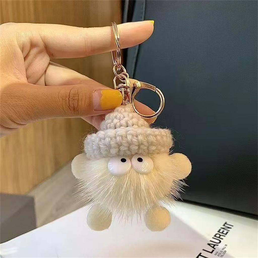 Faux Mink Briquette Bag Charm, Cute Plush Backpack Pendant, Cartoon Doll Gift, Car Keychain