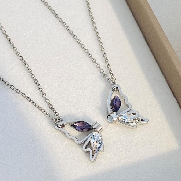 Butterfly-shape Collarbone Chain Zircon Magnetic Matching Couple Necklaces