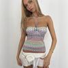 Little fresh girl dopamine gradual change color wool suspender design sense hollow low neck lace up sexy vest top