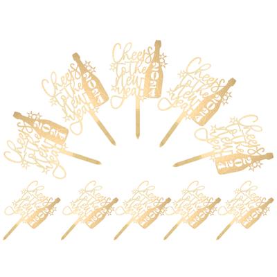 10 Piezas Decoración para Tarta Inserto 2024 Palillos Topper para Postre Adornos de Feliz Año Nuevo Decoraciones para Cupcakes de Fiesta Toppers