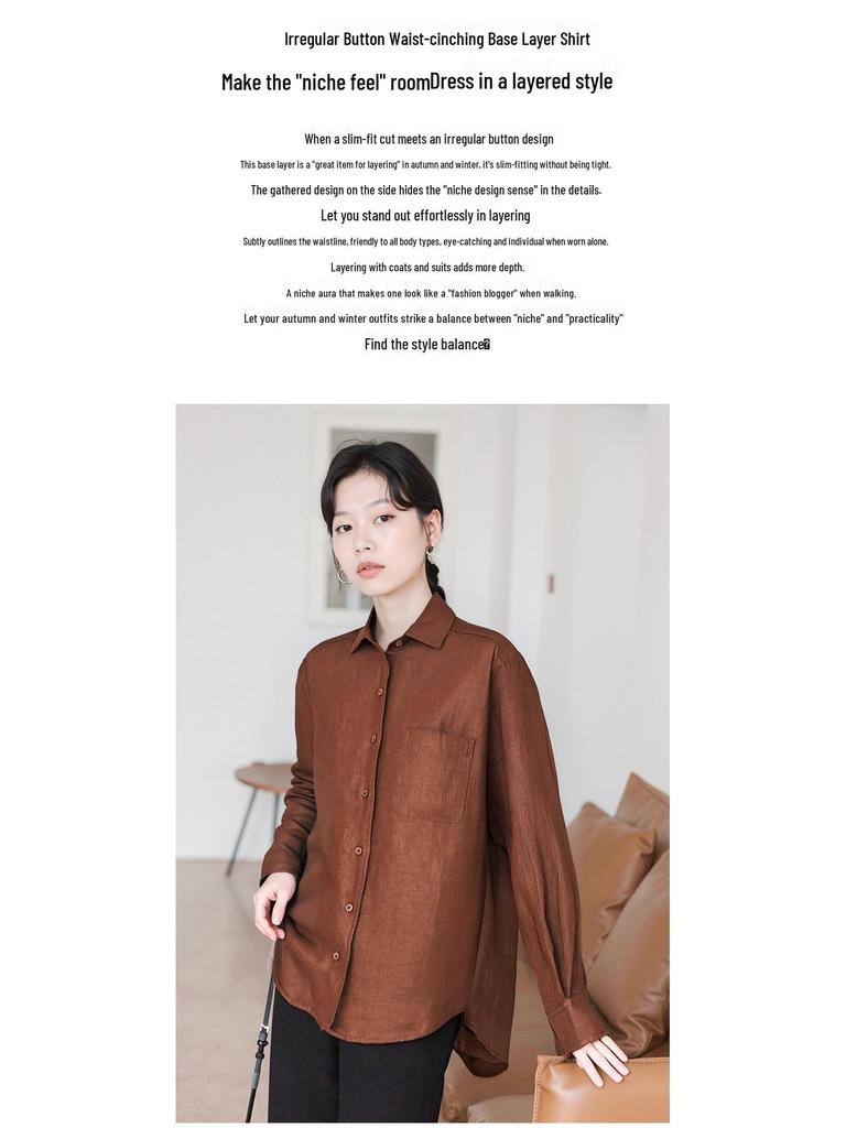 Women's 2025 Fall/Winter Long Sleeve Linen Shirt - Elegant Commuter Layering Top