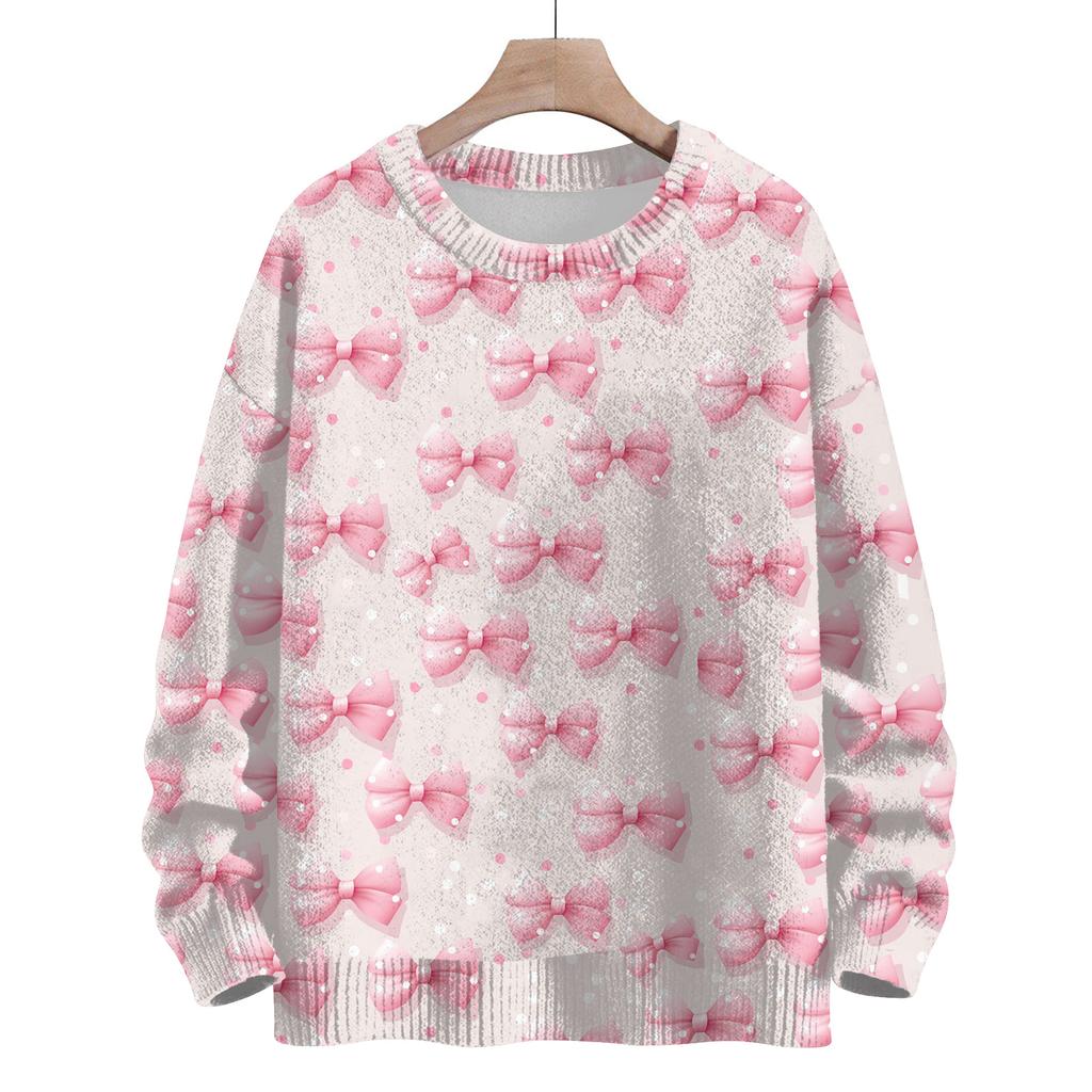 Women's Casual Long Sleeve Bow Woolen Sweatshirt Fall  Vacation Long Sleeve Pullover