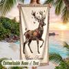 Floral Deer Artwork Theme Quick Dry Beach Towel Custom Name Text Print Large Sand Resistant Towel Beach Vacation