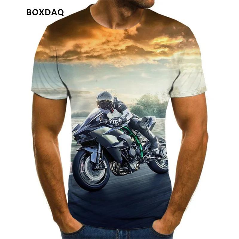 Men's Motorcycle Cool Racing Driver T-Shirts Summer Short Sleeve 3D Print Moto & Biker Street Style Male Tees 6XL Plus Size Tops