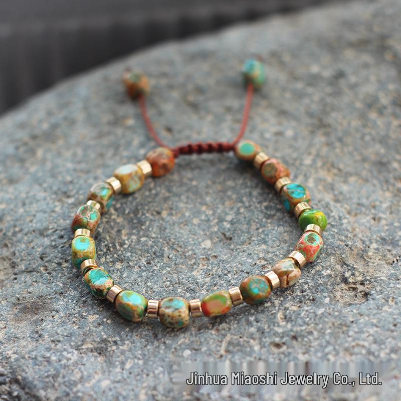 Bohemian Women's Colorful Imperial Shoushan Stone Bracelet, 5*7 Irregular Natural Stone Design