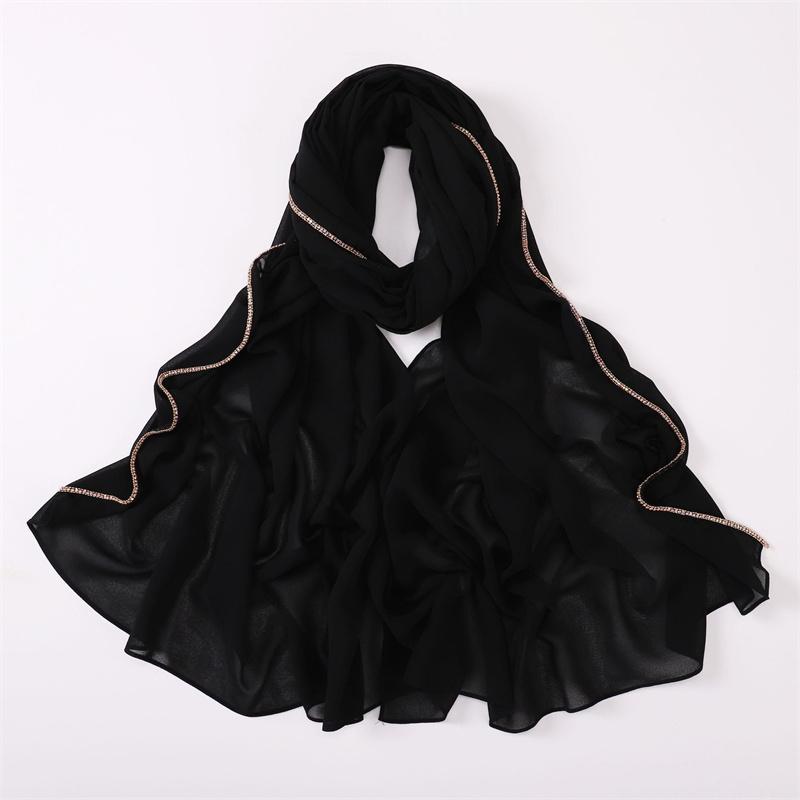 Metal Bronze Jewelry Chain Bubble Chiffon Hijab Shawls High Quality Bling Bling Wrap Beach Bufandas Ramadan Islamic Muslim Sjaal