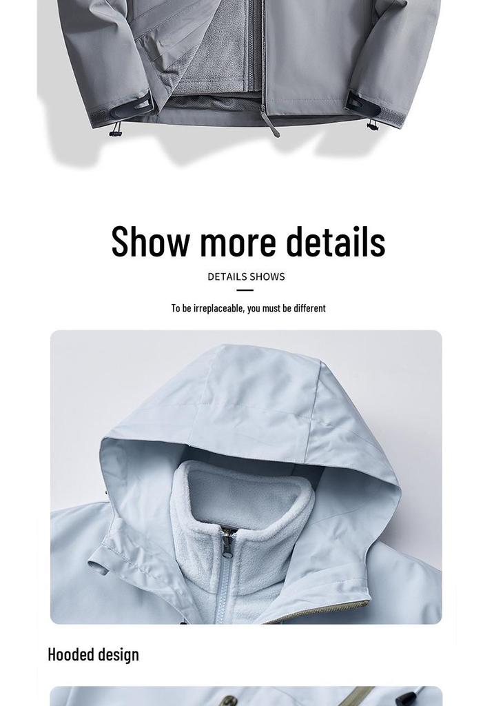 Unisex 3-in-1 Winter Mountaineering and Hiking Waterproof Jacket with Hood