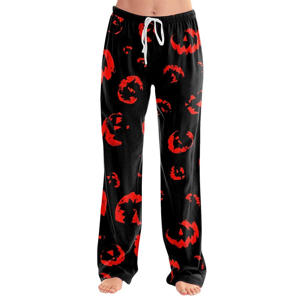 Damen Halloween Print Kordelzug Hose Lässige Lounge Hose Halloween Thema Bedruckter Elastischer Bund Entspannte Passform Hose