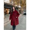 Gray Wool Coat Women Autumn Winter Middle Long Length Petite Pure Color Button Design Outerwear