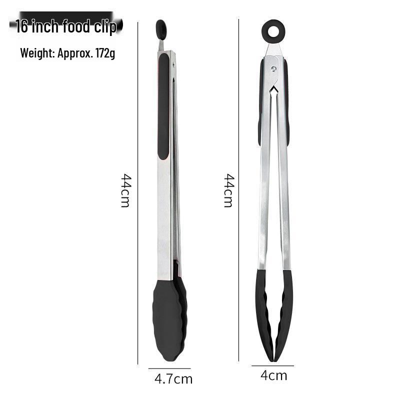 High-Temperature Resistant Silicone and Stainless Steel Food Tongs - Ideal for Barbecue, Roasting, and Bread.