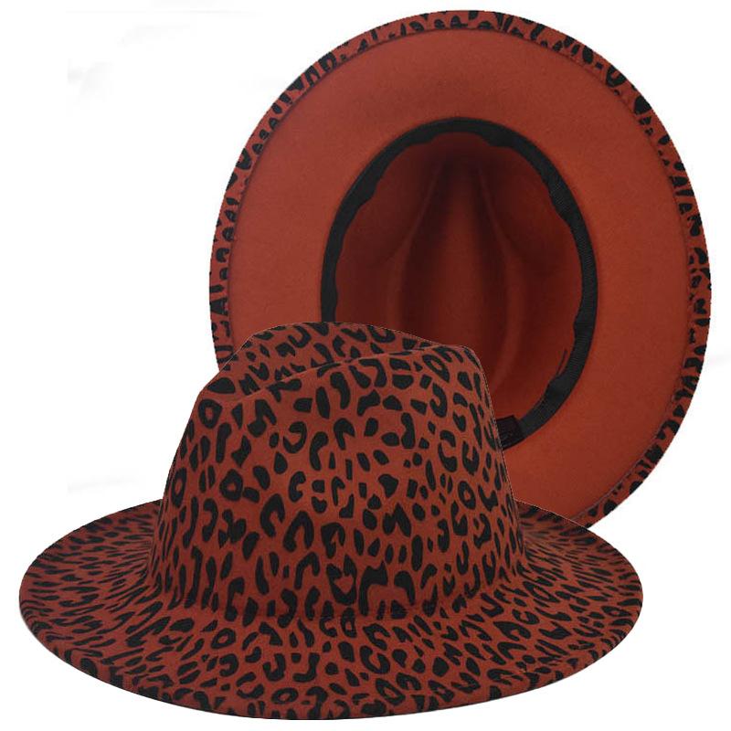 Inner Solid Color Outer Leopard Print Six-Color Top Hat Big Brim Jazz Hat Wind Felt Hat Hat