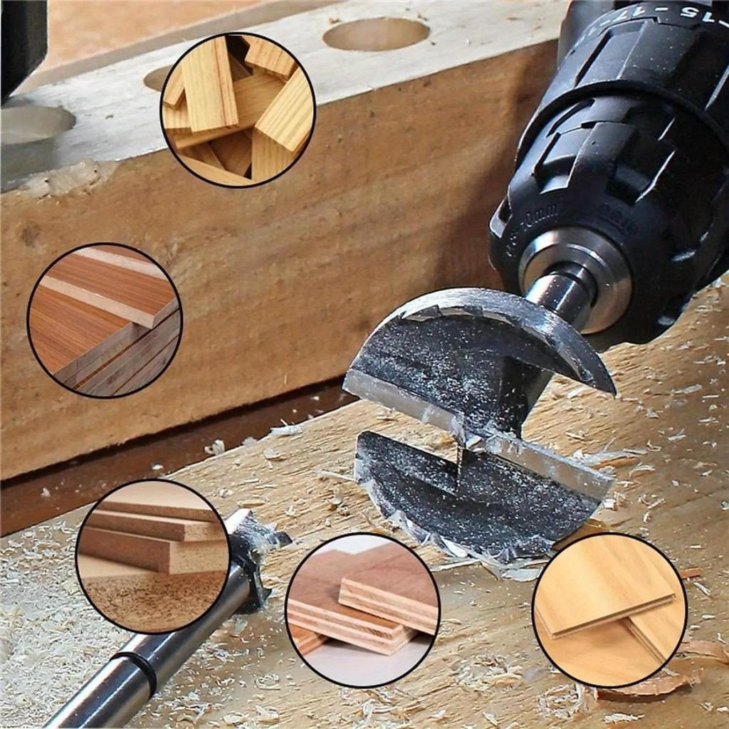 Wood Hole Saw Drill Bit Multi Tooth Flat Wing Drill Bit Round Shank Hinge Hole Cutter Woodworking Tool