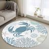 Nautical Coastal Crab Round Area Rug Soft Non-Slip Floor Mat Ocean-Themed Blue Crab Coral Starfish Pattern Carpet