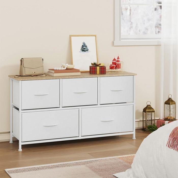 WOLTU Bedroom Chest of Drawers - 5-Drawer Fabric Cabinet - Engineered Wood and Metal - White W0ITT5025