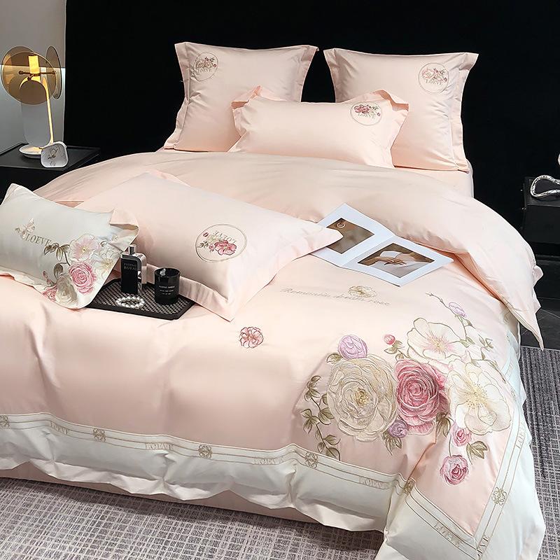 Class A Maternal And Infant Grade High-Grade 180 Long-Staple Cotton 4Pcs Set Cotton Pure Cotton Embroidered Flower Quilt Cover Mattress Sleeping