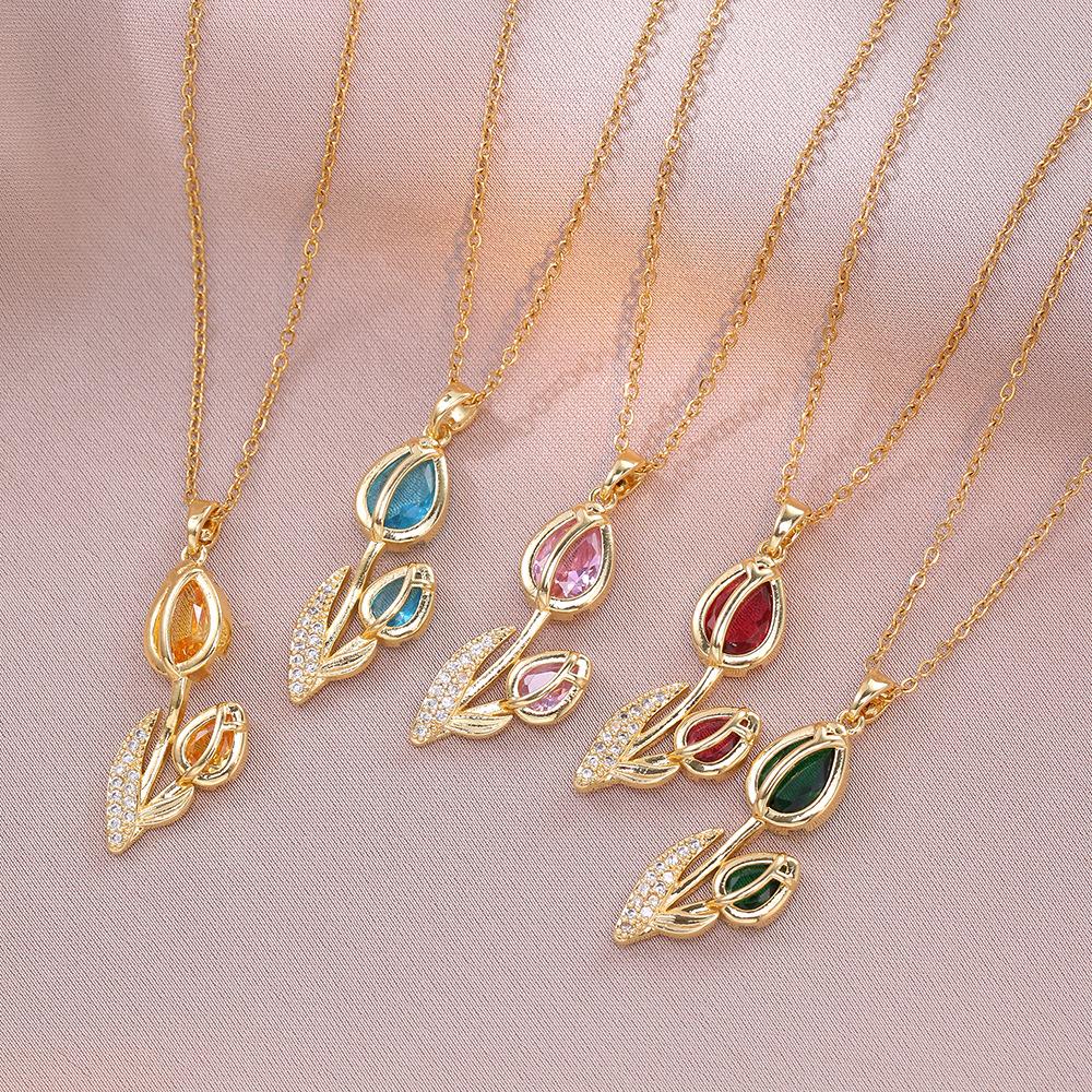 Elegant Enamel Tulip Flower Pendant Necklace for Women Girl Green Leaf Necklace Choker Party Jewelry Gift