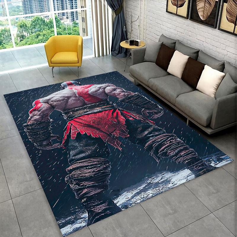 Retro God of War Game Kratos Carpet Rug for Bedroom Living Room Sofa Playroom Doormat Home Decor,Kid Area Rug Non-slip gift