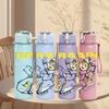 1PC Drain Yellow Cartoon 750ml sports water bottle leakproof straw lid outdoor office home