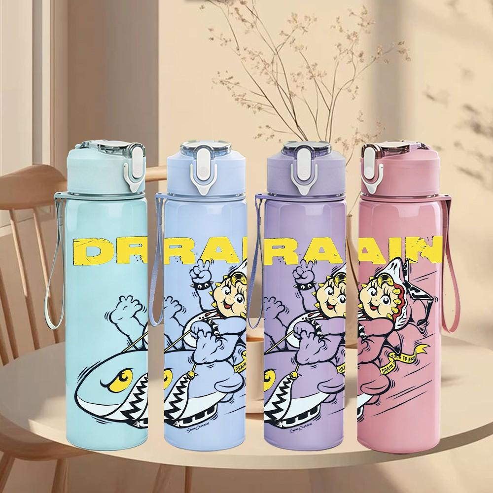 1PC Drain Yellow Cartoon 750ml sports water bottle leakproof straw lid outdoor office home