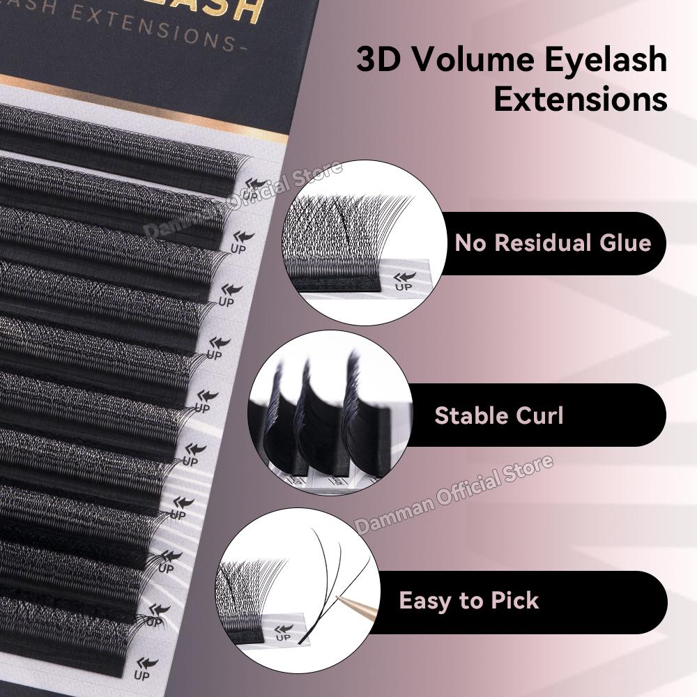 DAMMAN 3D W-shaped False Eyelashes, C-curl, 0.05mm Thickness, 8-15mm Mixed Length, False Eyelashes, Eyelash Extension Products.
