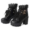 FOREADA Women Ankle Boots Round Toe Thick High Heels Rivets Zipper Lace-up Platform Lace Short Boots Ladies Fashion Shoes Autumn Winter
