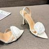 Fashion Summer Fashion Silk Rose Flowers Back Strap Heeled Sandals Women Pointed Open Toe Red High Heels Wedding Prom Shoe Zapatos Mujer
