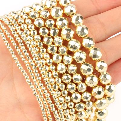 2/3/4/6/8mm Natuursteen kralen Facet geslepen licht verguld Hematiet Losse kraal voor het maken van sieraden DIY armband accessoires