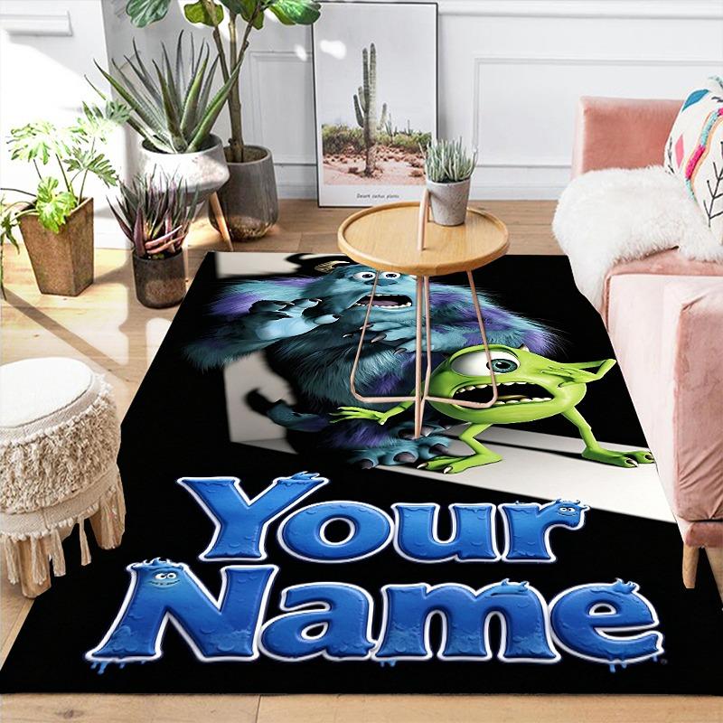 Custom 1Pc Furry Monster Characters Flannel Personalized Rug Non Slip Floor Mat Soft Carpet for Living Bedroom Office Home Decor Gift