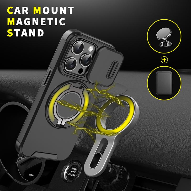 360°Rotating Hidden Metal Ring Car Holder Soft TPU+Hard PC Bumper Phone Case For IPhone17 15 Pro Max 13 12 11 14 Plus 16 Pro Max