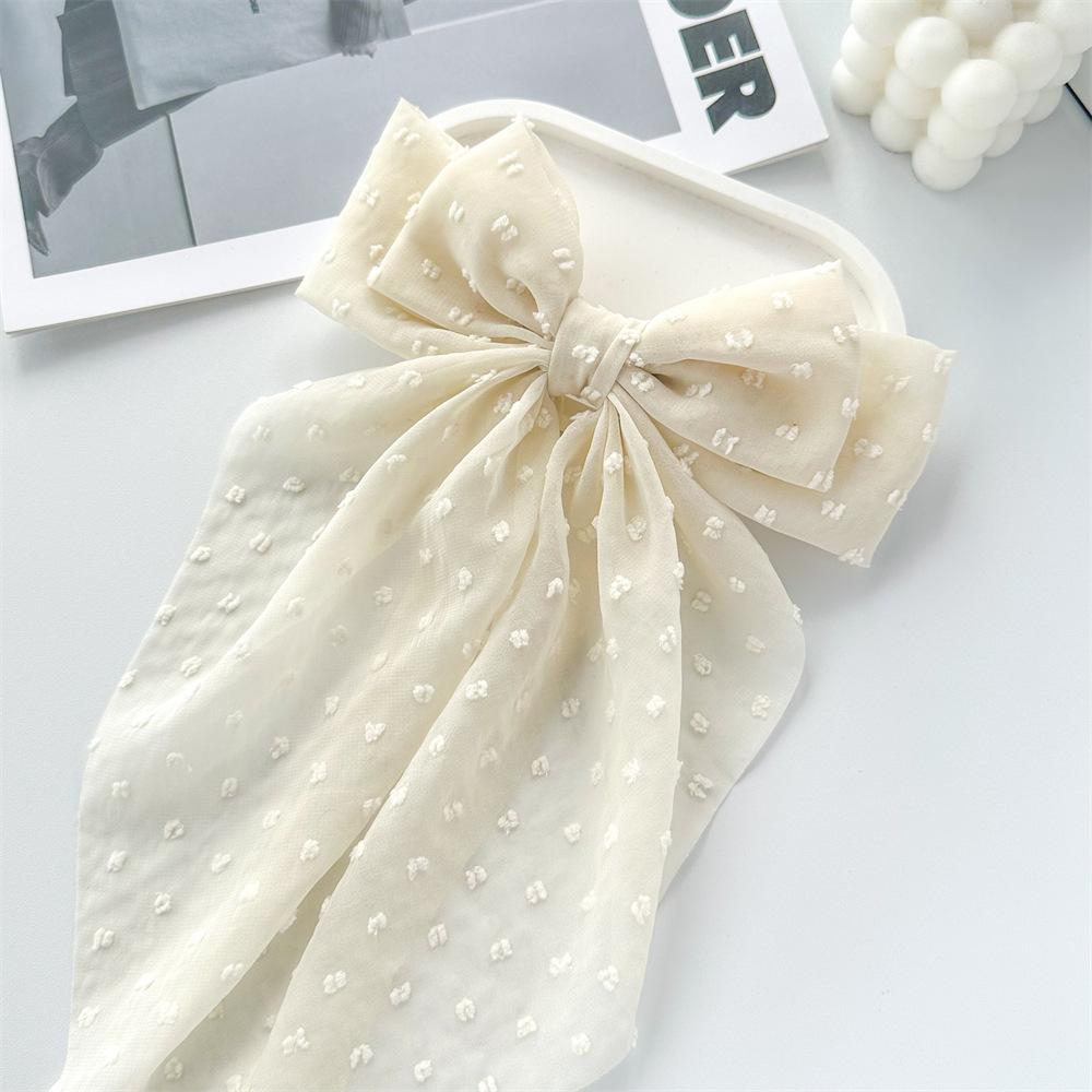 Chiffon Bow Polka Dot Streamer Hairpin Spring Clip Back of Head Female Hairpin Headgear Fresh and Sweet