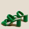 Roma Style Women Square High Heels Slippers Fashion Green Weave Strap Casual Sandals Ladies Open Toe Summer Shoes Sliders