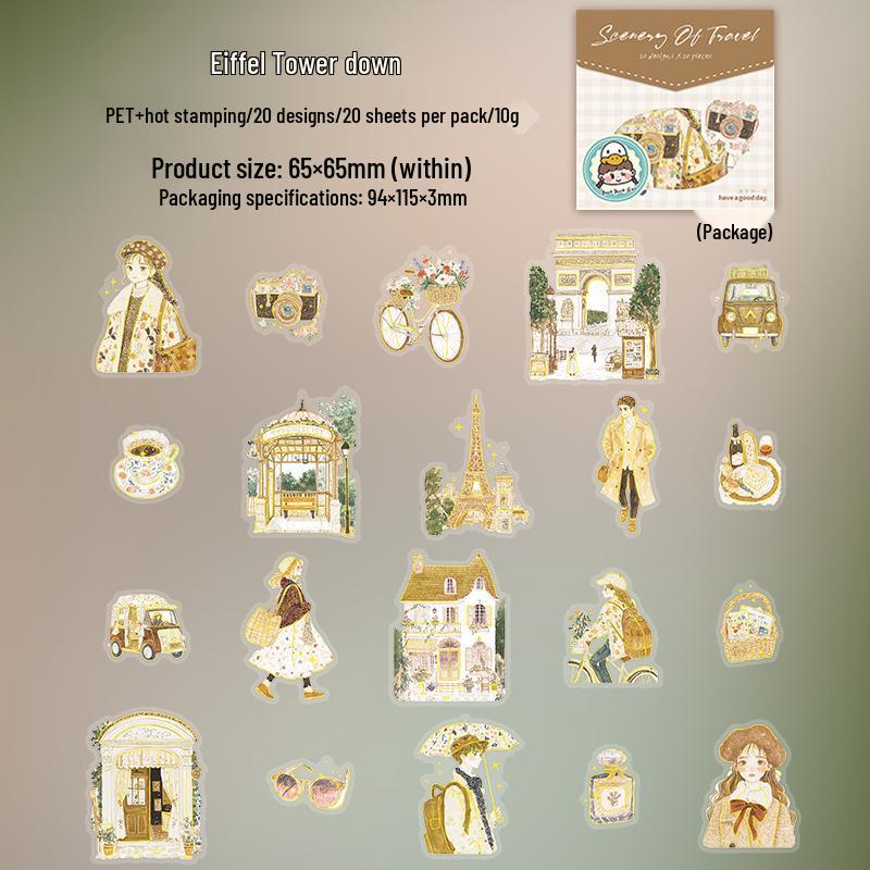 Beautiful Day Trip Scenery PET Sticker Pack: 6 Styles, 20 Sheets of Travel-Inspired Decorative Stickers