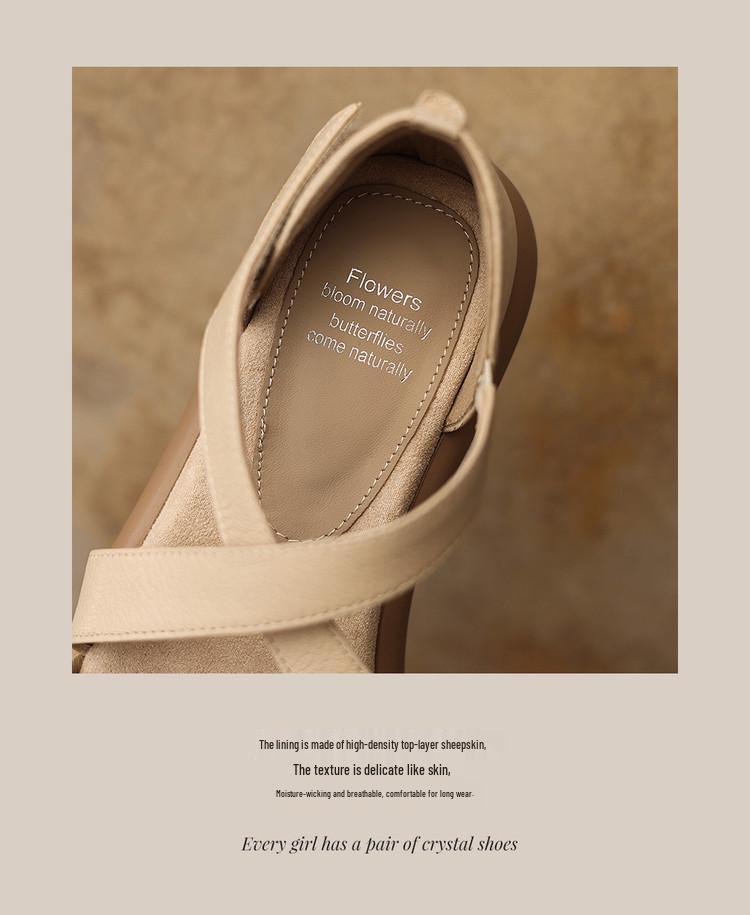 Frauen Sandalen: Weiche Sohle, Keine Laufmüdigkeit, Rindsleder erste Schicht, Kreuzriemen, Dicke Sohle, Lammfellfutter, Offene Hausschuhe, Lässiger Stil.