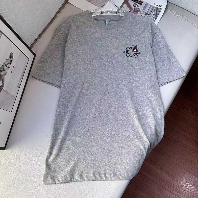 High-End Korean Style Loose Cotton Embroidered Short-Sleeve Top Large серый