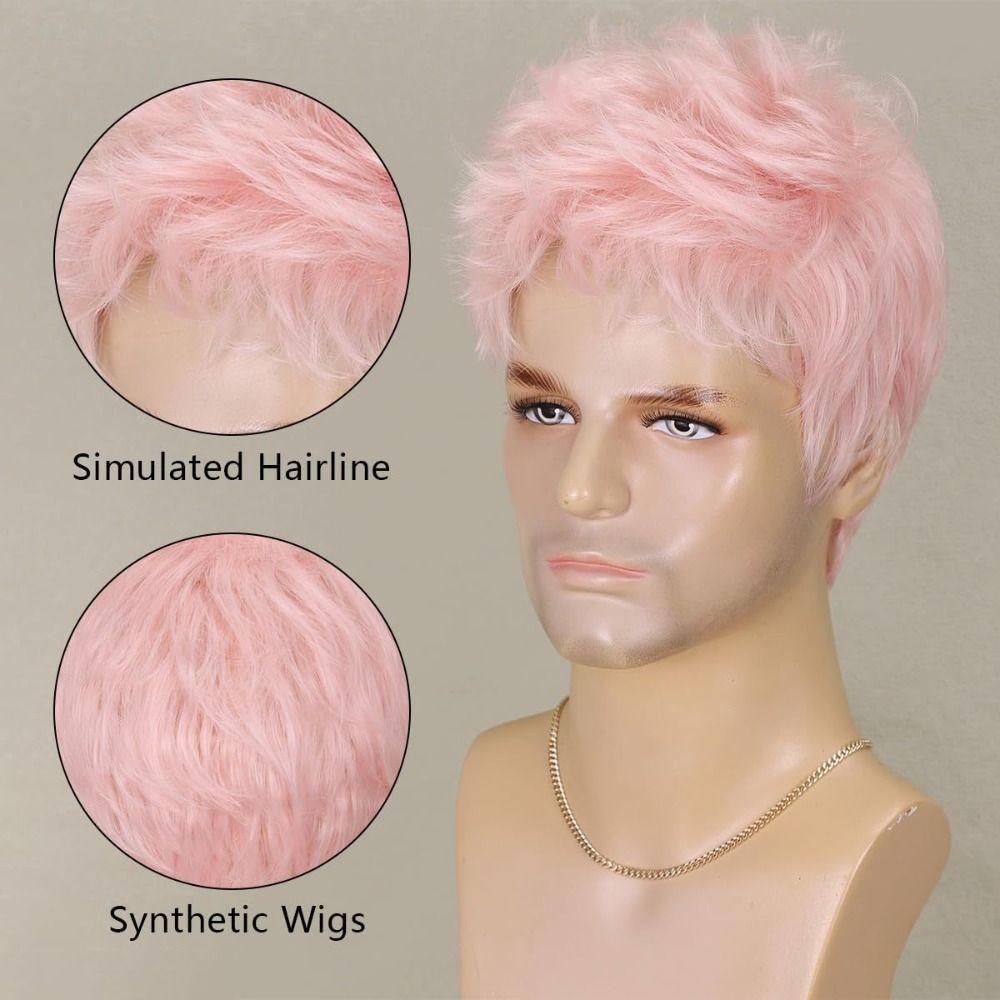 Synthetic Pink Pixie Cut Wig Natural Halloween Cosplay Wig for Women Men
